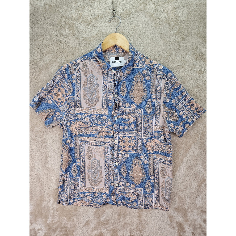 Topman Paisley Print Camp Shirt Vintage-look Button-down Short-sleeve Size M